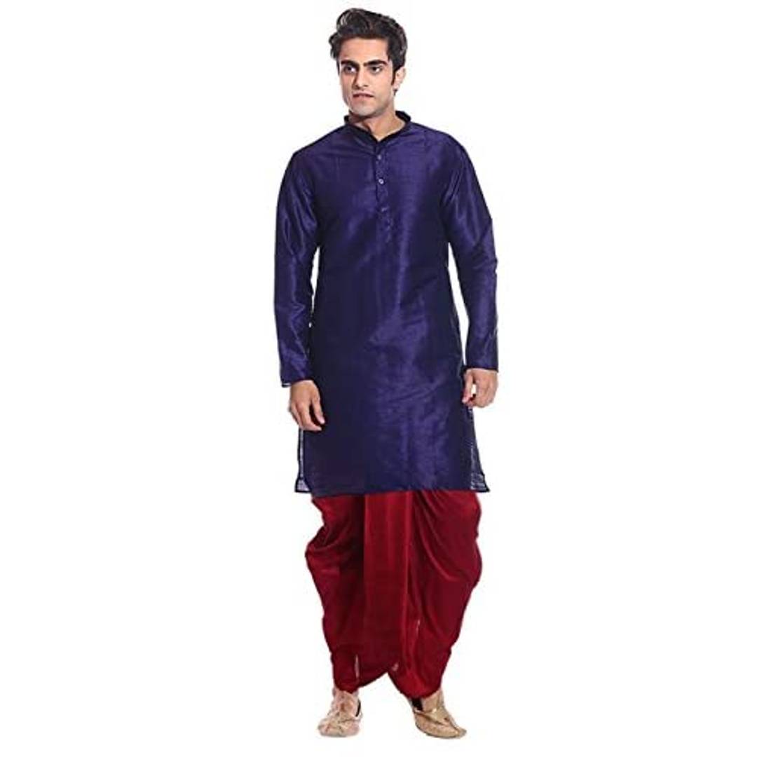 Mag Men's Navy Blue kurta Red Dhoti